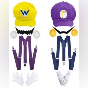 Kids Wario and Waluigi purple and  Yellow Costume Set